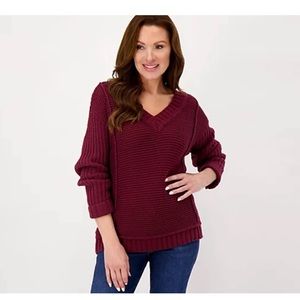 Encore by Idina Menzel Mixed Stitch V-Neck Sweater